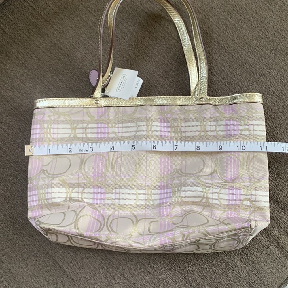 Coach tote mini gold and purple plaid NWT - Picture 11 of 12